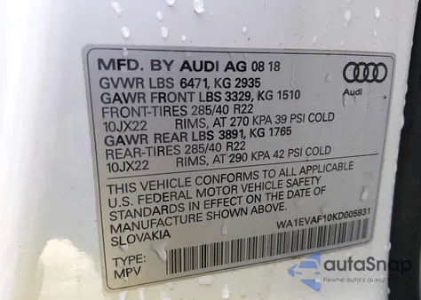 2019 Audi Q8 55 Premium z USA, uszkodzony, nr VIN WA1EVAF10KD005931